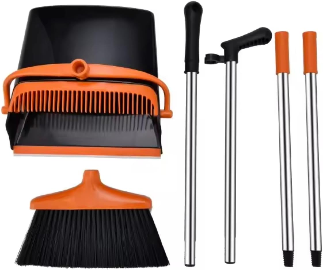 Heavy-Duty Long-Handle Broom & Dustpan Set &ndash; Upright Design for Effortless Sweeping &ndash; Lightweight, Durable & Ideal for Home, Office, or Outdoor Cleanup
