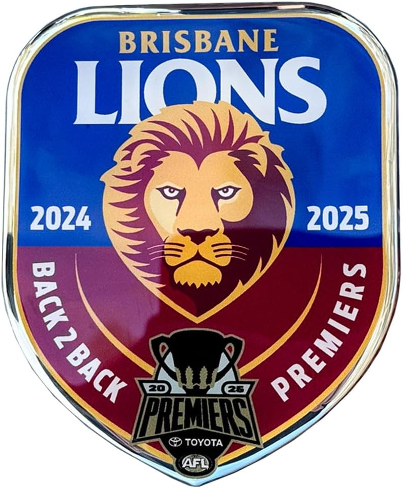 AFL Brisbane Lions 2025 Premiers Premium Chrome Logo Car Decal Automotive Badge Sticker, 117 X 96.9 Mm, Officially Licensed Car Accessories image number 1