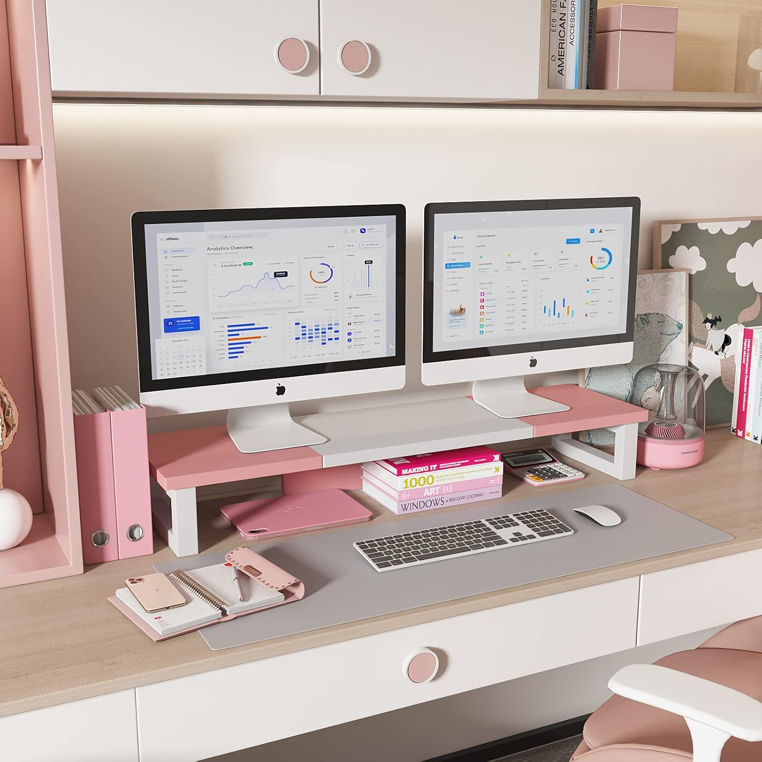 WESTREE Dual Monitor Stand Riser-Monitor Stand Riser for 2 Monitors, Sturdy Computer Monitor Stand, Multi-Purpose Desktop Storage Stand for Computer,Laptop,Printer,Tv image number 4