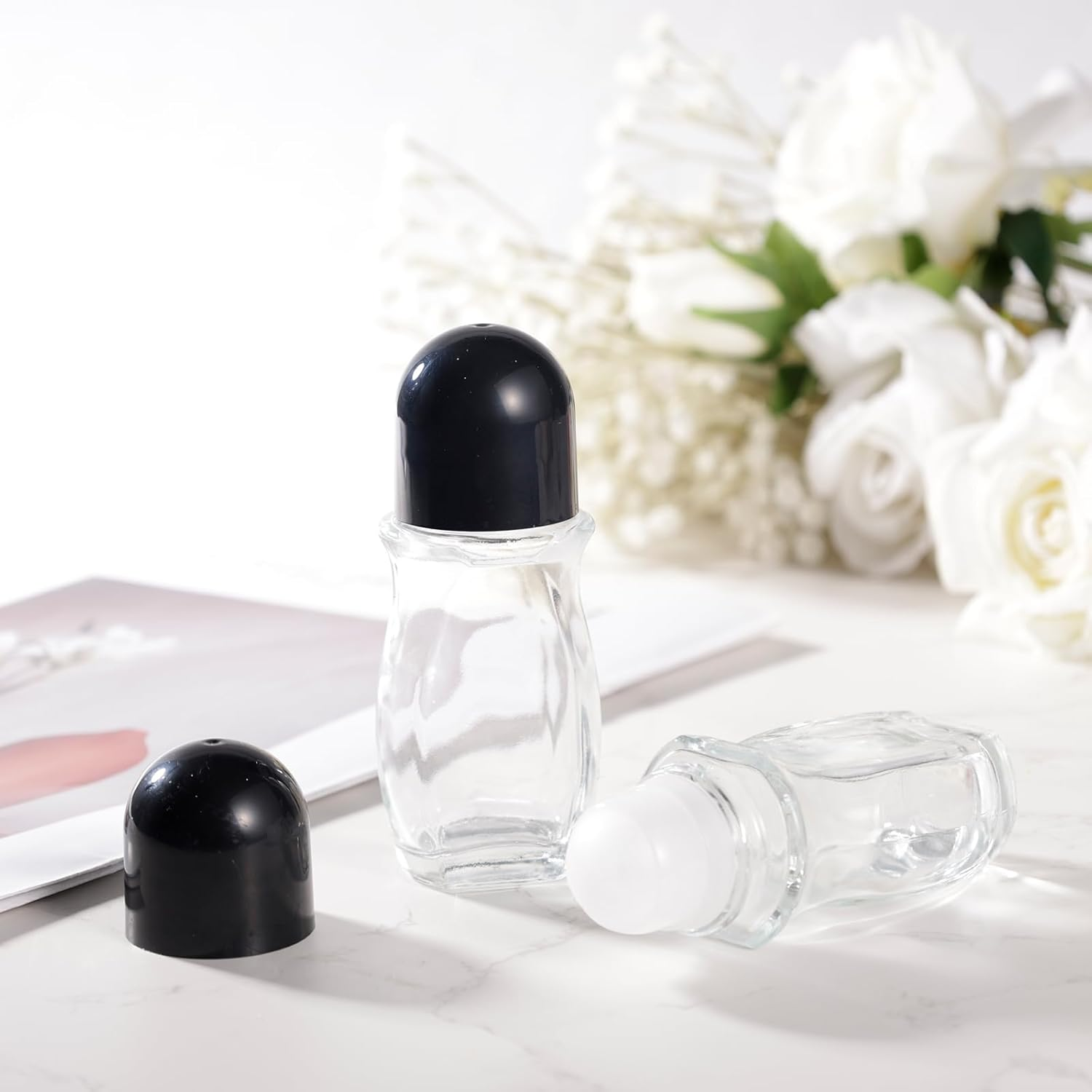 PEUTIER 2Pcs Clear Oil Roller Bottles, 1.76Oz Leak-Proof Essential Oil Bottles Roller Ball Compact Roll-On Bottles Refillable Cosmetic Containers Roller Vials for Perfume Essential Oil (Black) image number 4