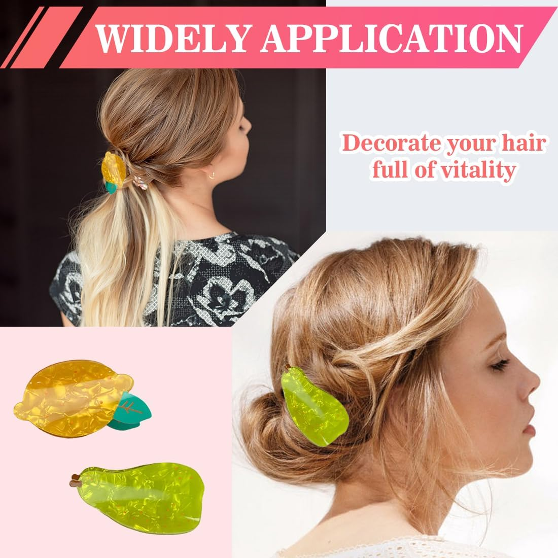 GXGM Set of 2 Fruit Hair Clips Lemon and Pear Shape, Summer Hair Clips for Girls, Cute Design, Suitable for Pool, Travel, Shower, Party, Date image number 2
