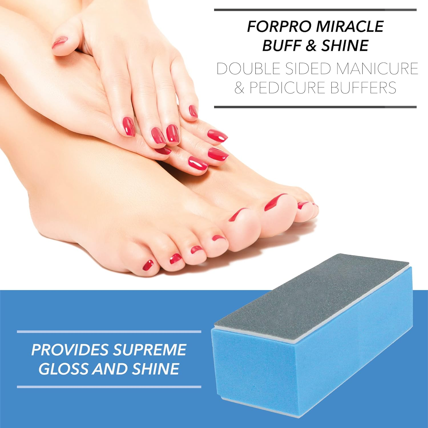 Forpro Professional Collection Miracle Buff & Shine - Grey 400/White 4000 Grit- Twelve (12) Double Sided Manicure & Pedicure Buffers - 1&rdquo; H X 1.375&rdquo; W X 3.75&rdquo; L image number 6