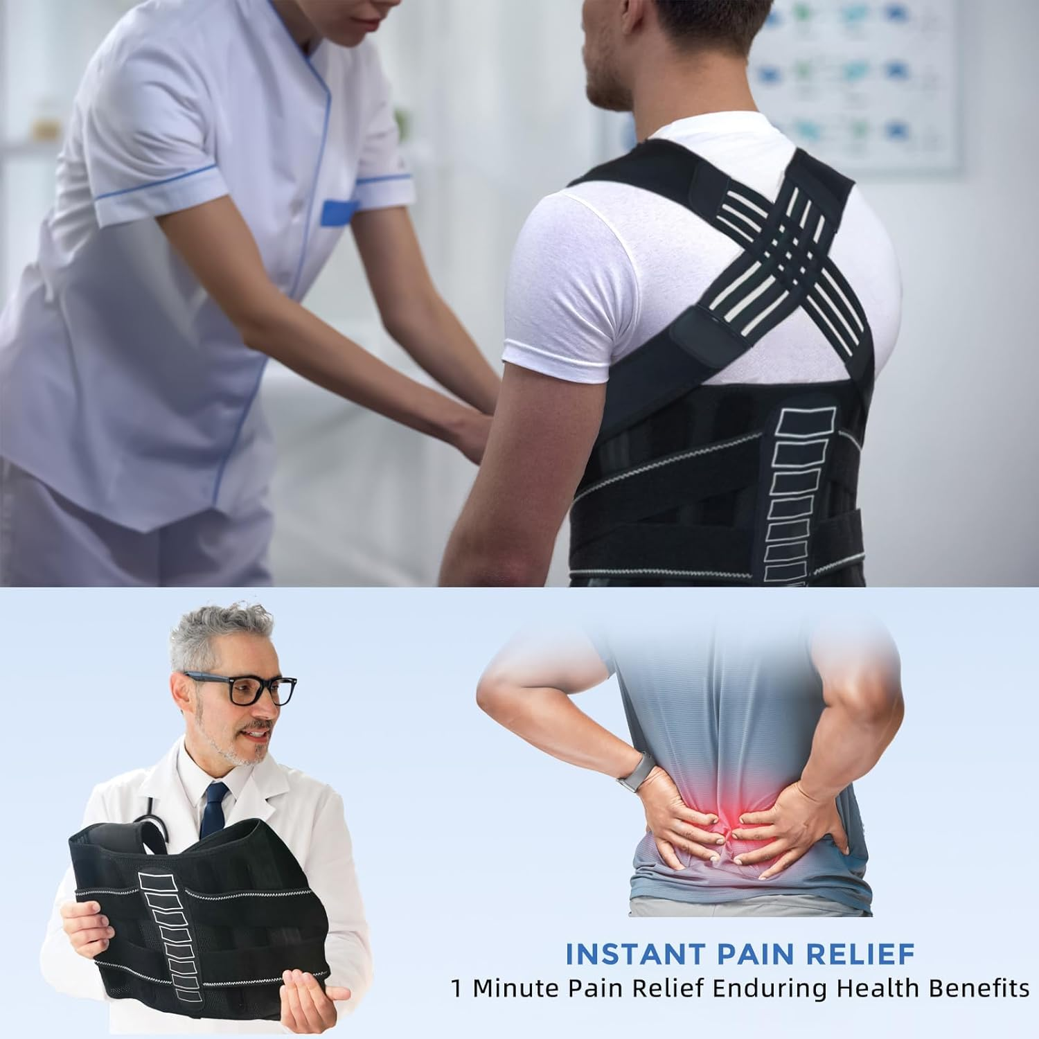 RAFSUN Back Brace Posture Corrector - Full Back Support for Upper & Lower Back Pain Relief, Spine Alignment & Scoliosis Correction image number 1