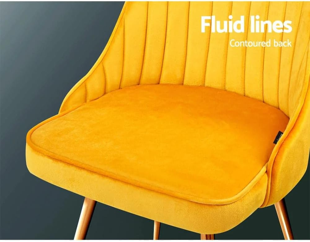 Artiss Dining Chairs Set of 2 Retro Esright Kitchen Chair Nursing Seats Reading Seating Home Living Room Bedroom Cafe Office Furniture, Polyester Fabric, Modern Metal Legs Yellow image number 6