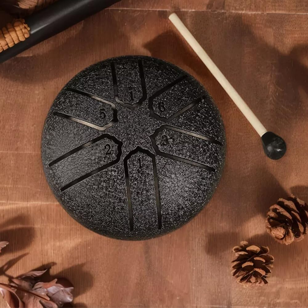 Rain Chime Drum, Steel Tongue Drum for Rain Outdoor, 3 Inches 6 Notes Sound Healing Drum Kit, Mini Hand Drum with Drumstick, Waterproof Musical Rain Drum for Garden image number 1