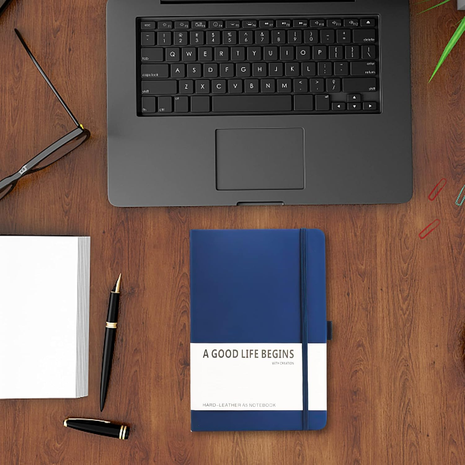 SAYEEC Lined Journal Notebook 1 Pack, A5 Hardcover Notebook for Work with Pockets, 200 Pages Thick Paper, Medium 14 Cm &times; 21 Cm (Blue) - Black (2 Pack) image number 3