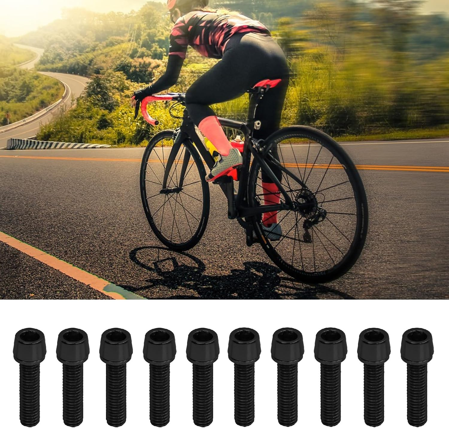 Pack of 10 Bicycle Stem Screws, M5 X 20 Mm Bicycle Stem Screws with Washers, Bicycle Cone Screws, Bicycle Stem Bolts, Cone Head Screw for Mountain Bike (Black) image number 3