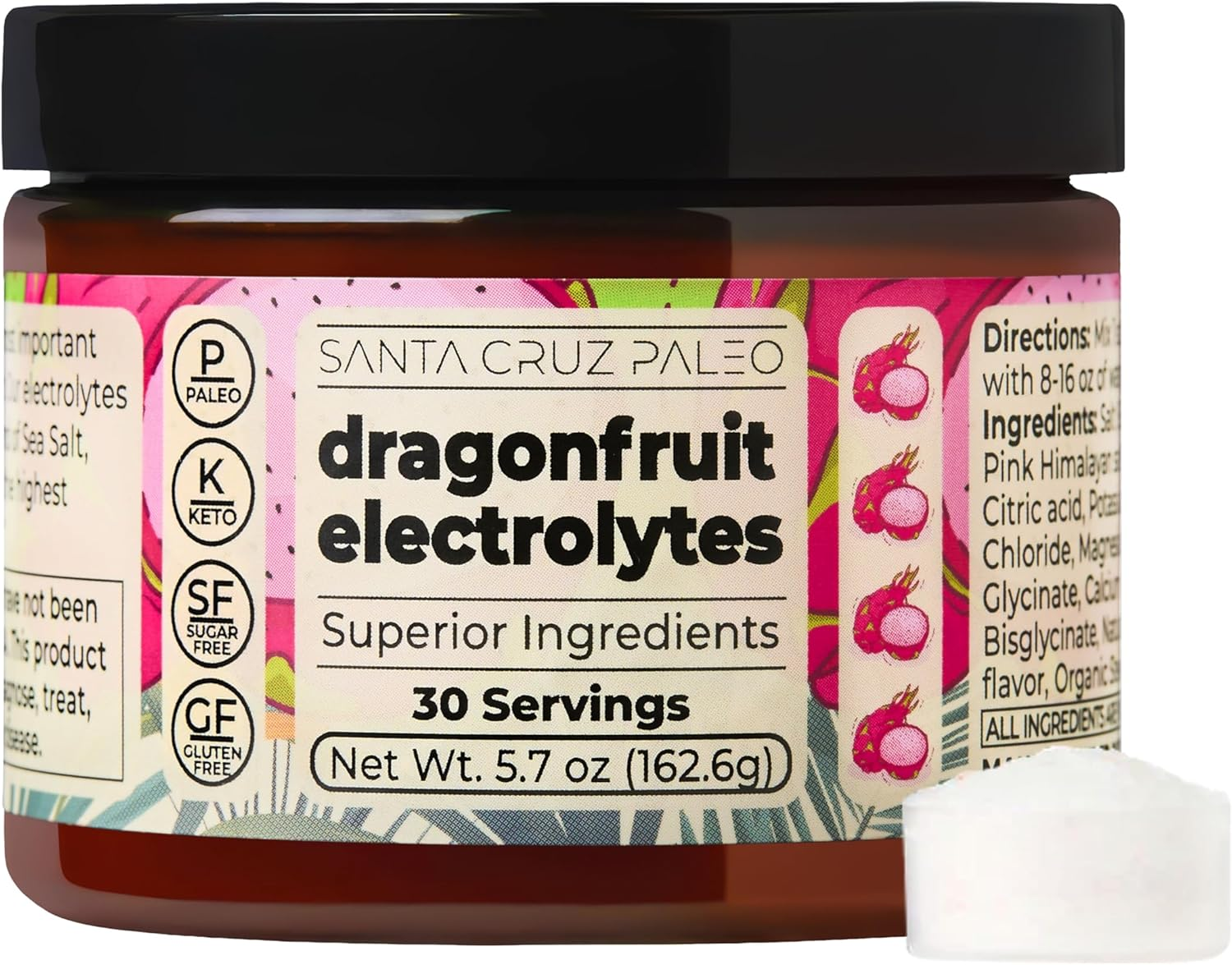 Real Salt Electrolytes - Santa Cruz Paleo - 30 Servings - 1 Jar (Dragonfruit)