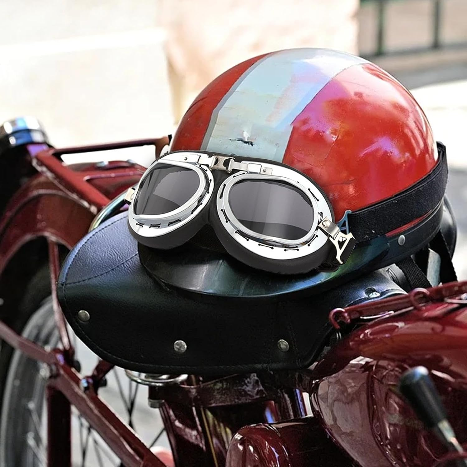 Motorcycle Goggles for Men - Vintage Motorcycle Riding Goggles - Motocross Goggles, Motorcycle Goggles over Glasses, Outdoor Sports Eyewear for Men Women Adult image number 6