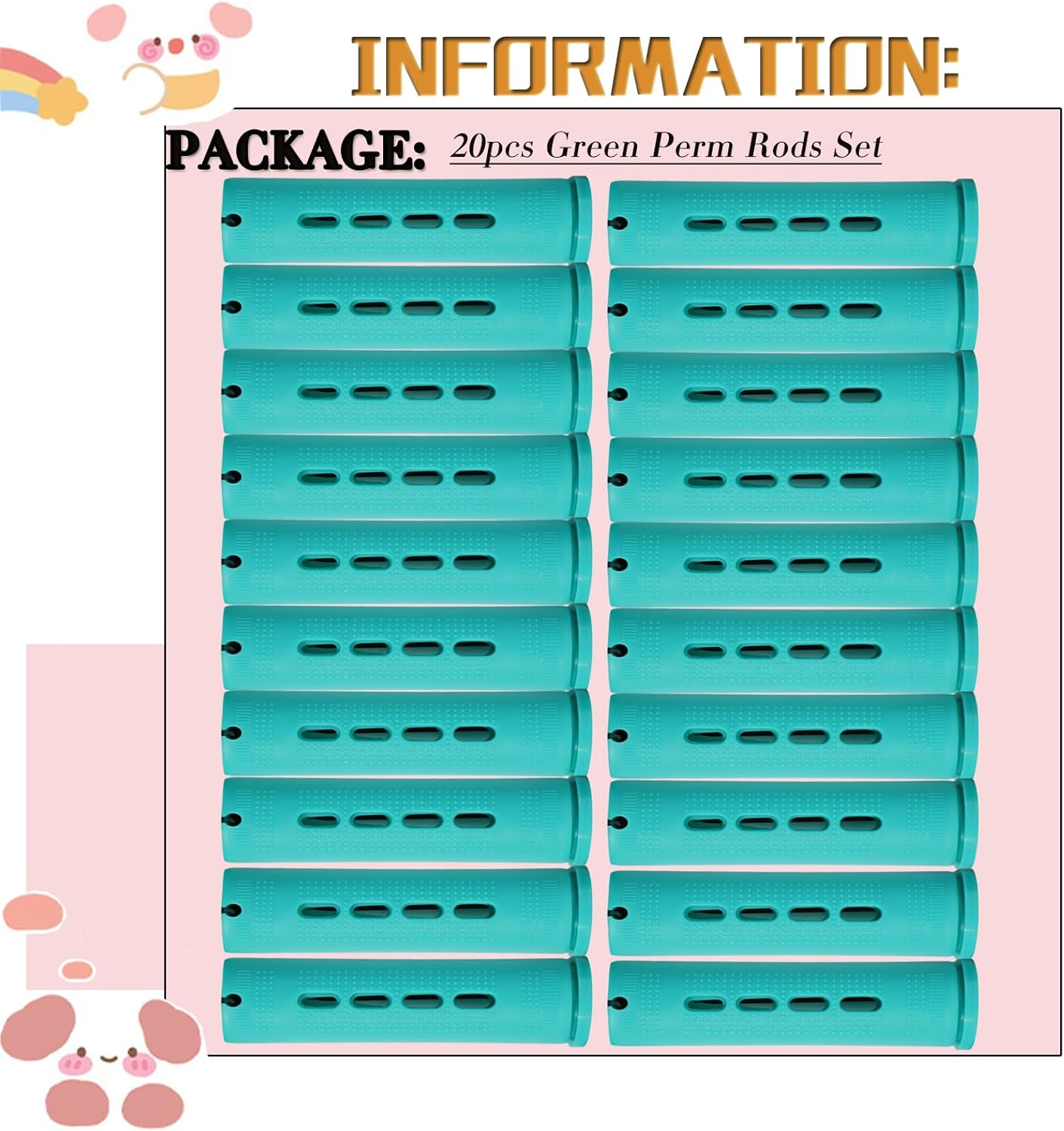 YOROSTAR 20Pcs Green Plastic Cold Wave Rods Set for Natural Hair Hair Rollers for Long Short Hair DIY Hairdressing Tools image number 7