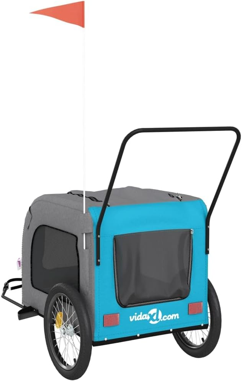 Vidaxl Pet Bike Trailer/Stroller in Blue/Grey - Oxford Fabric with Iron Frame, Multiple Access Points, Ventilated, Smooth-Riding Wheels, Versatile Cargo Carrier image number 3