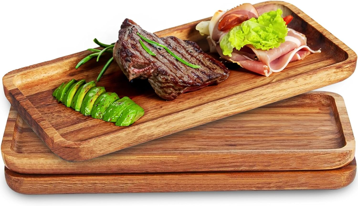 Versatile Acacia Wood Serving Trays - Set of 3 Elegant Platters for Home Decor and Hosting - Perfect for Cheese, Fruit, and Charcuterie Presentation (Large) image number 2