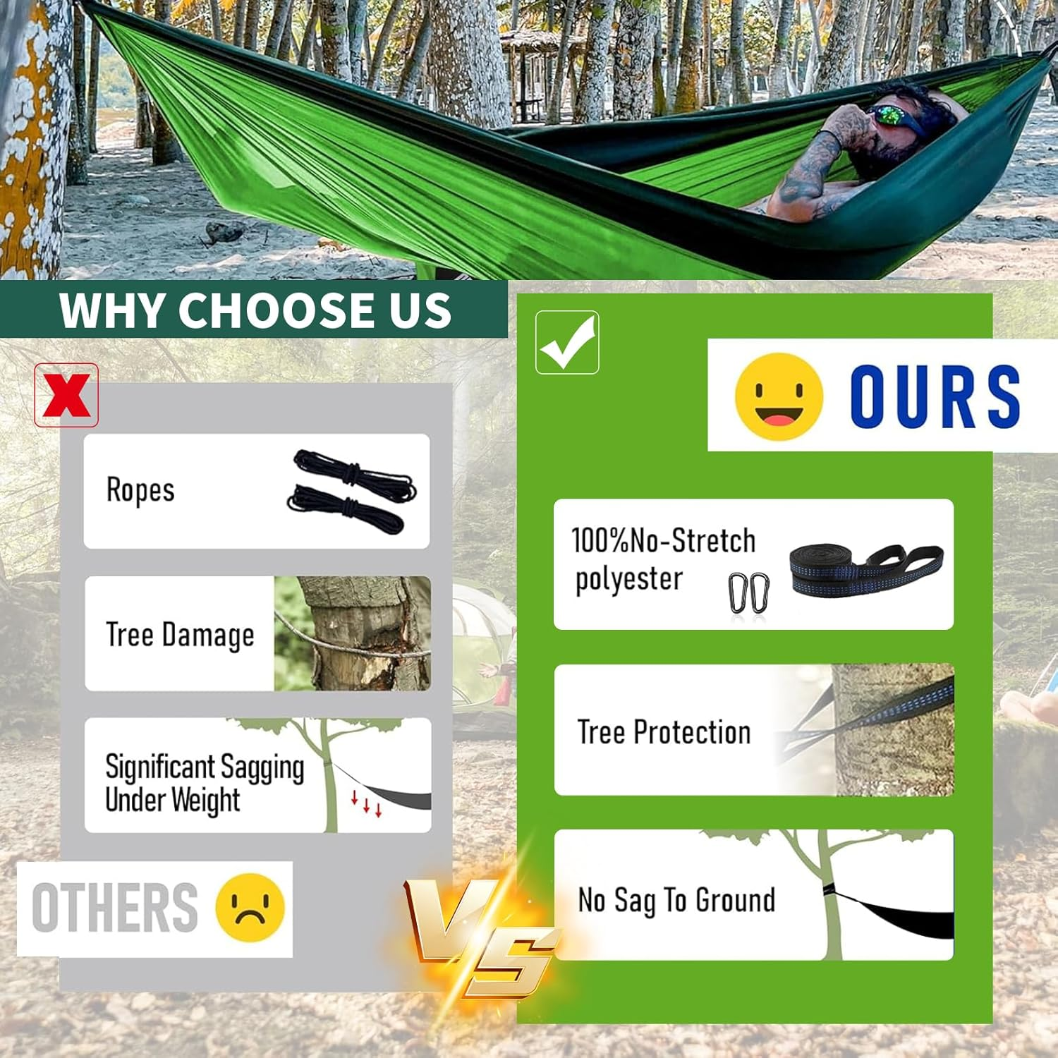 Double Camping Hammock with 2 Tree Straps, Lightweight Nylon Parachute Tree Hammock Tent, Portable Two Person Parachute Hammocks Swing for Outdoor Hiking Beach Backpacking (Sky Blue & Deep Blue) image number 4