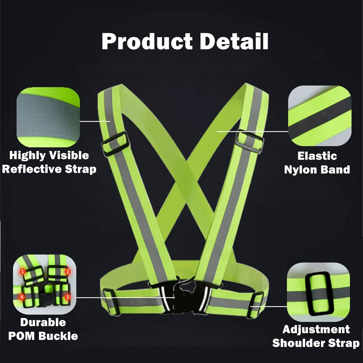 Reflective Running Vest 2 Pack, High Visibility Reflective Running Gear Night Cycling Walking Safety Vest Straps for Men Women image number 4