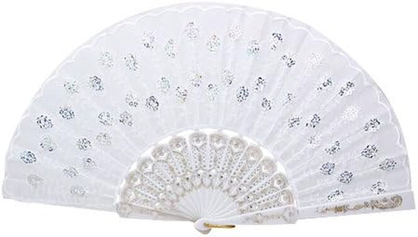 Accessotech Spanish Lace Silk Folding Hand Held Dance Fan Flower Pattern for Party Wedding (Black)