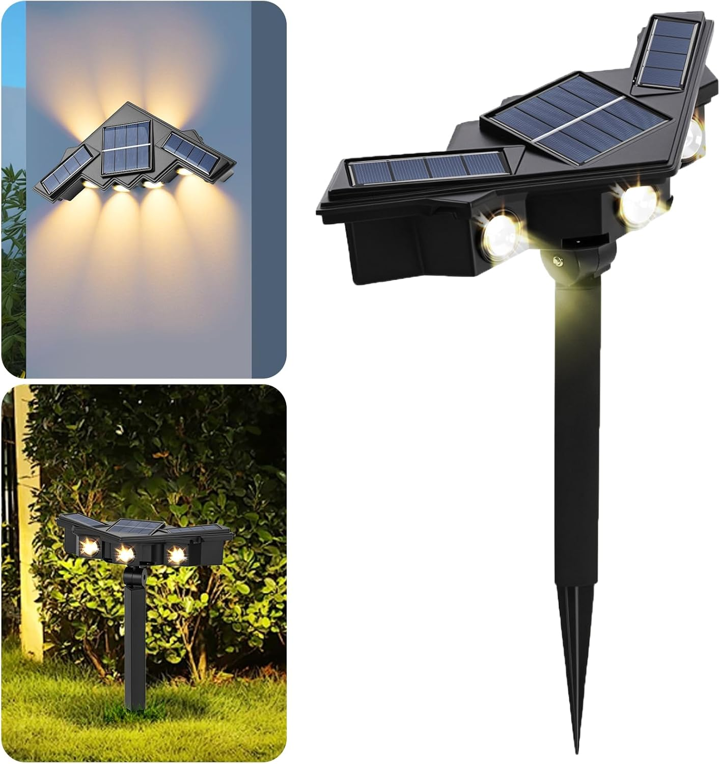 Advwin Solar Spot Lights Outdoor, Solar Garden Lights Ground/Wall 2 in 1, 4 Pack Warm White Landscape Spotlights with 2 Modes, IP65 Waterproof Solar Lighting for Lawn Tree Driveway Path image number 5