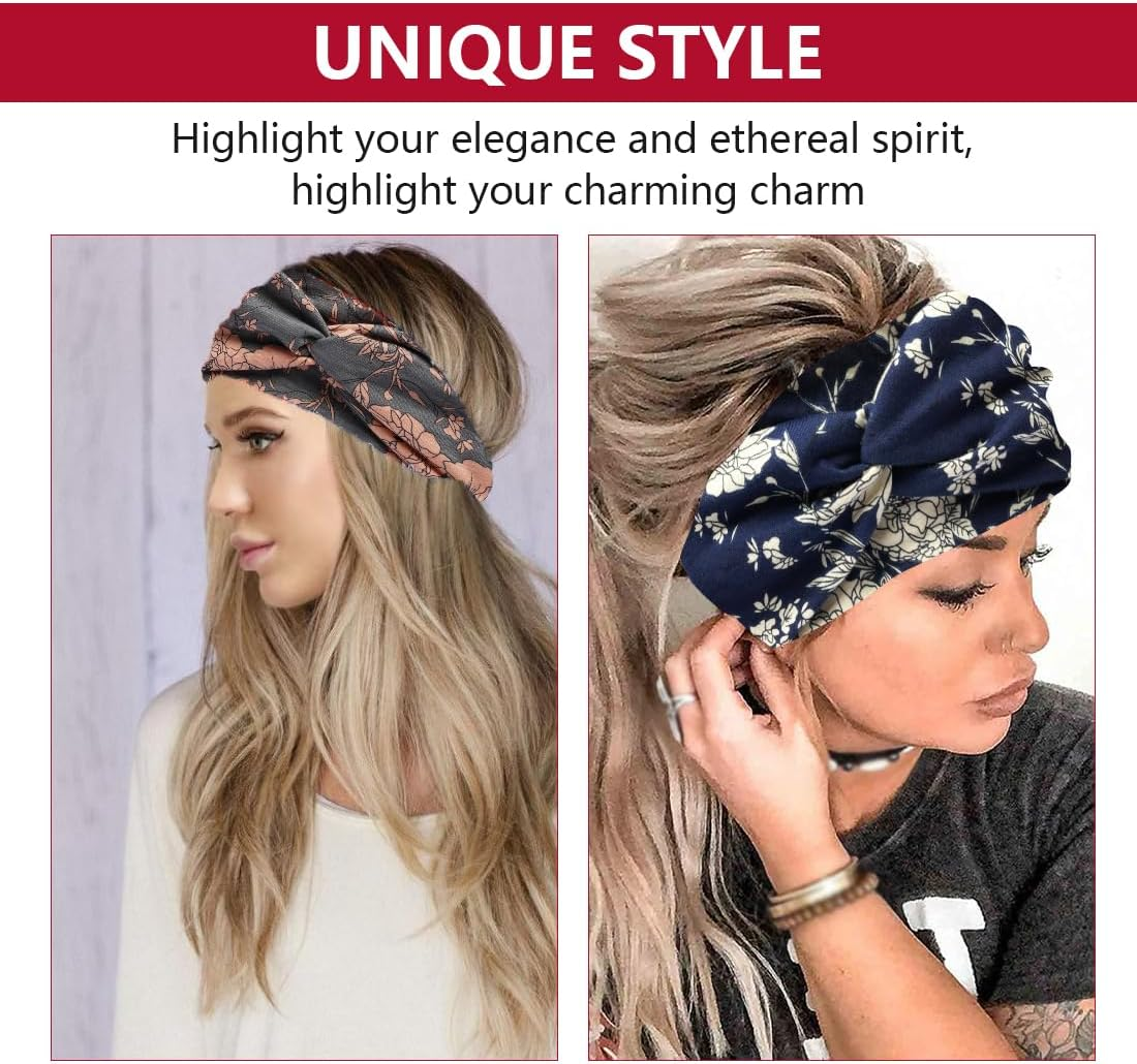 FIMWOLZ Women'S Summer Hair Band, Pack of 5, Wide Hair Band, Headscarves, Multicoloured Floral Print Hair Bands, Women'S Wide Elastic Soft Bandana for Everyday Sports, Yoga image number 5