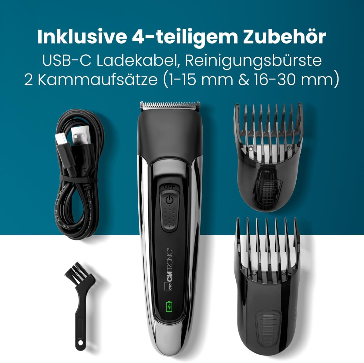 Clatronic HSMR 3827 Hair Trimmer 1-30 Mm Stainless Steel Shaving Head 16 Lengths Battery Life up to 100 Minutes Beard Trimmer Men'S Beard Trimmer image number 2