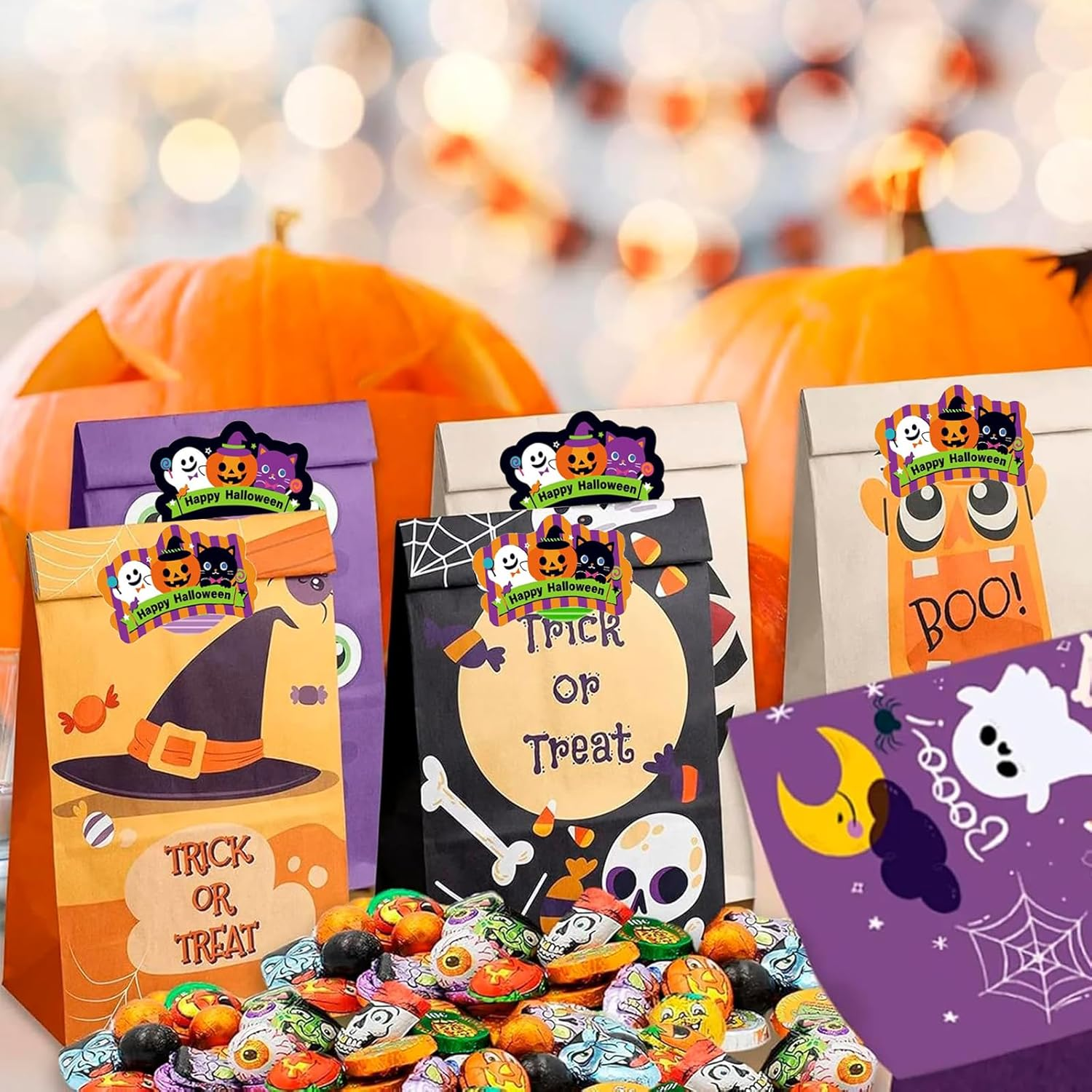 Happy Halloween Sticker Labels, Tuoyi 80Pcs 10 Sheets Ghost Pumpkin Cat Design,Ideal for Kids Halloween Party and Play Games