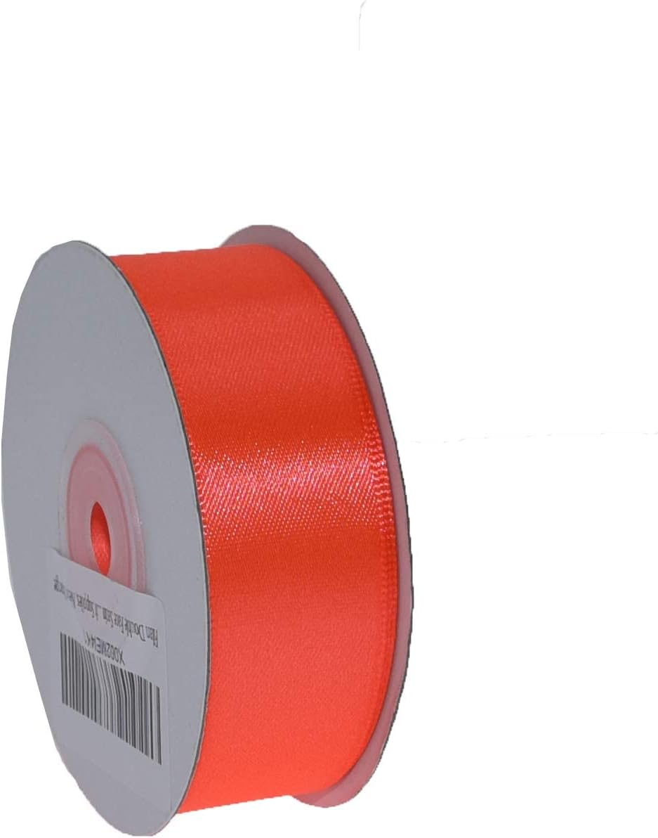 IHKFILAN Double Faced Satin Ribbon 1 Inch X 25 Yards Double Sided Solid Polyester Ribbon for Gift Wrapping Party Hair Braids Bow Decoration Floral Arrangement Craft Supplies, Neon Orange image number 2