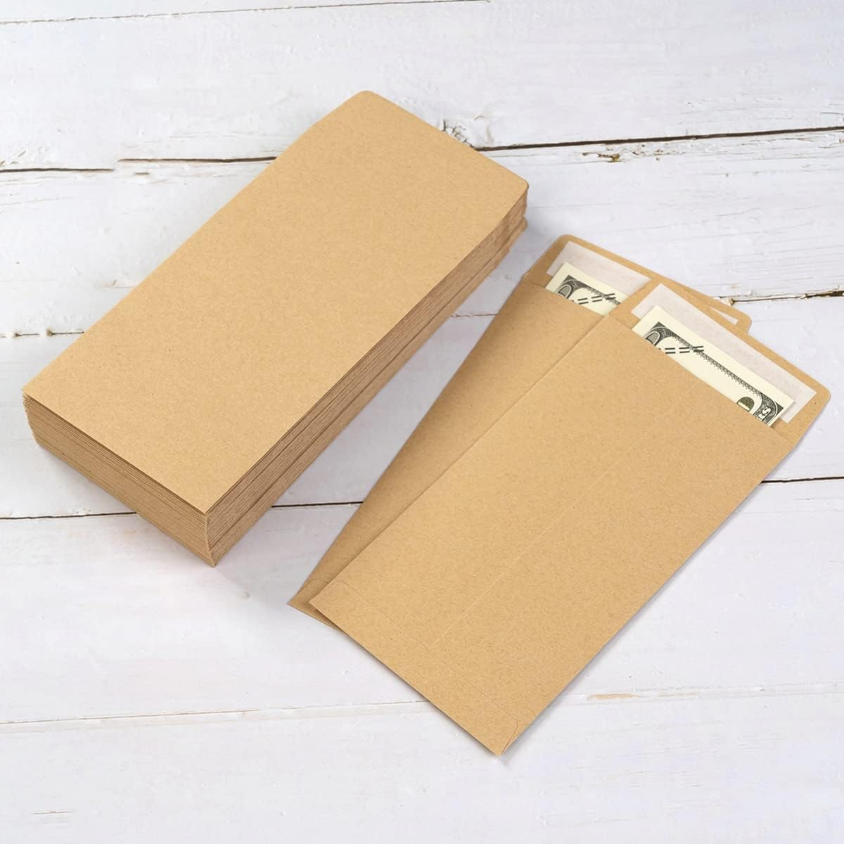 100 Pack Cash Envelopes #7 Coin Envelopes Self Seal for Money Saving, Cash, Budgeting, Check, Gifts Cards, 3 1/2 X 6 1/2 Inches (Kraft Brown)