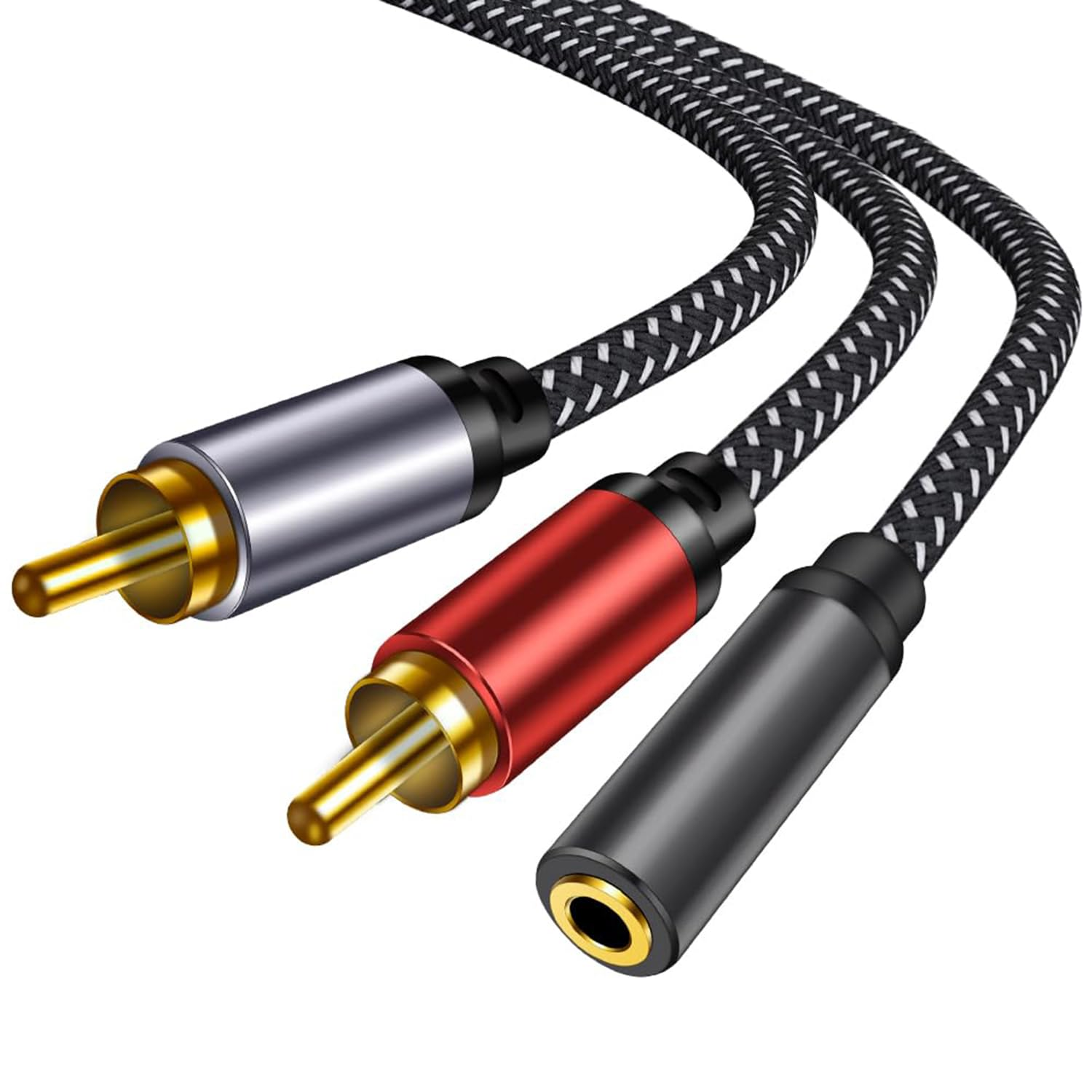 3.5Mm AUX Female to 2 RCA Male Cable: 0.3M Braided Double Layer Shielded Zinc Alloy Stereo Audio Y Cable Splitter Adapter Compatible for Tv,Smartphones, MP3, Tablets, Speakers,Home Theater image number 4