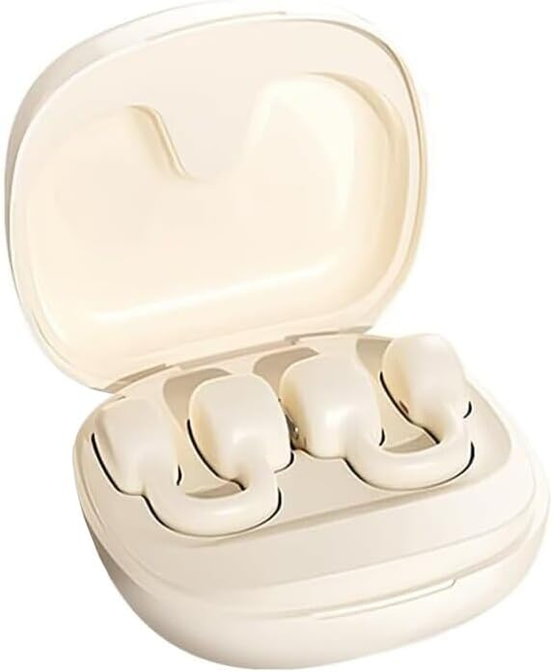 Slub Bluetooth 5.4 Open-Ear Wireless Earbuds Clip-On Design Comfortable Touch Control Automatic Pairing Instant Connection Water-Resistant for Ios/Android（Beige