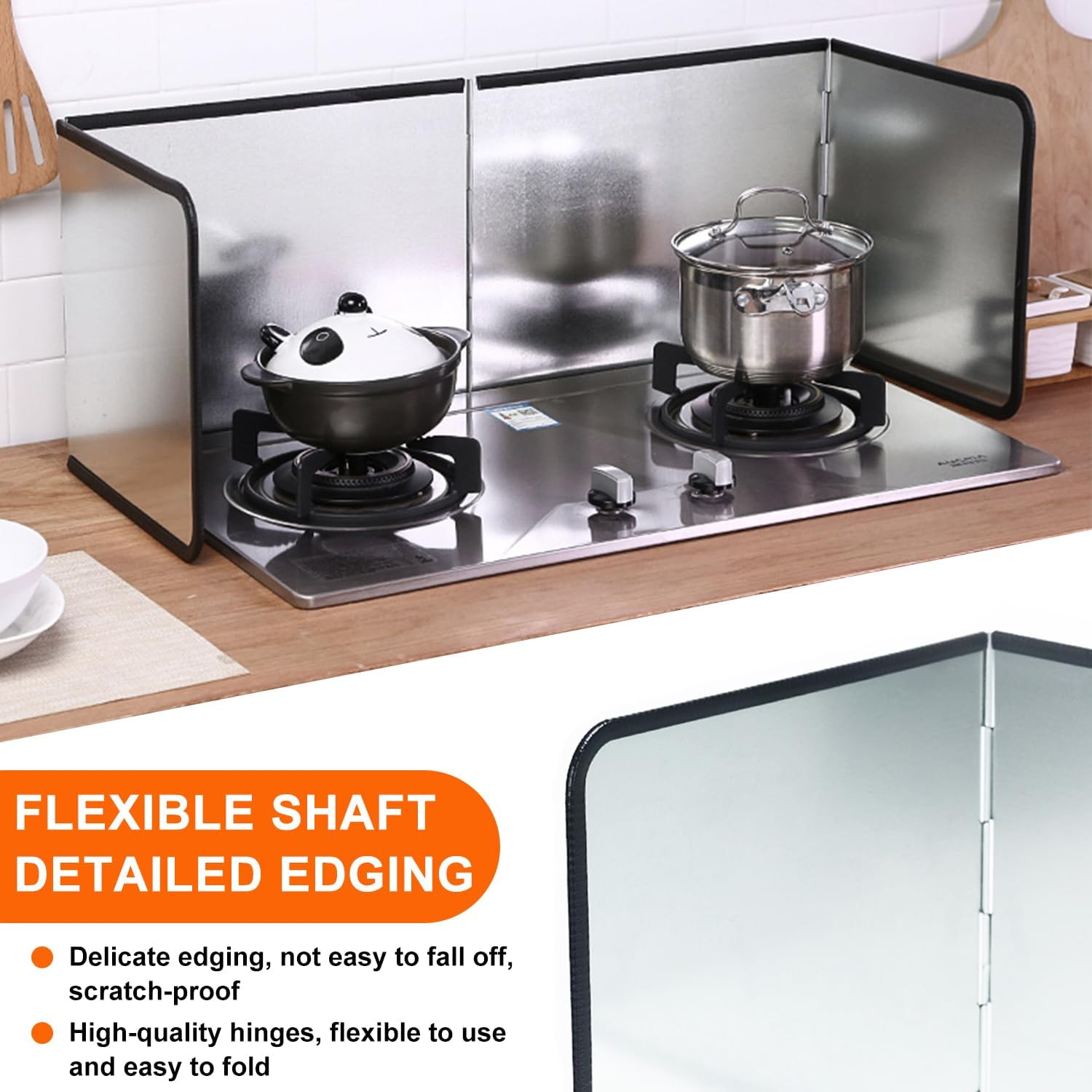 EDINNO Splatter Guard, 4 Sided anti Splatter Shield Guard, Foldable Oil Splatter Screens for Frying, Nonstick Splatter Screen, Stove Heat Insulation Board for Cooking, 11.6 * 30.2 * 12 Inches image number 3