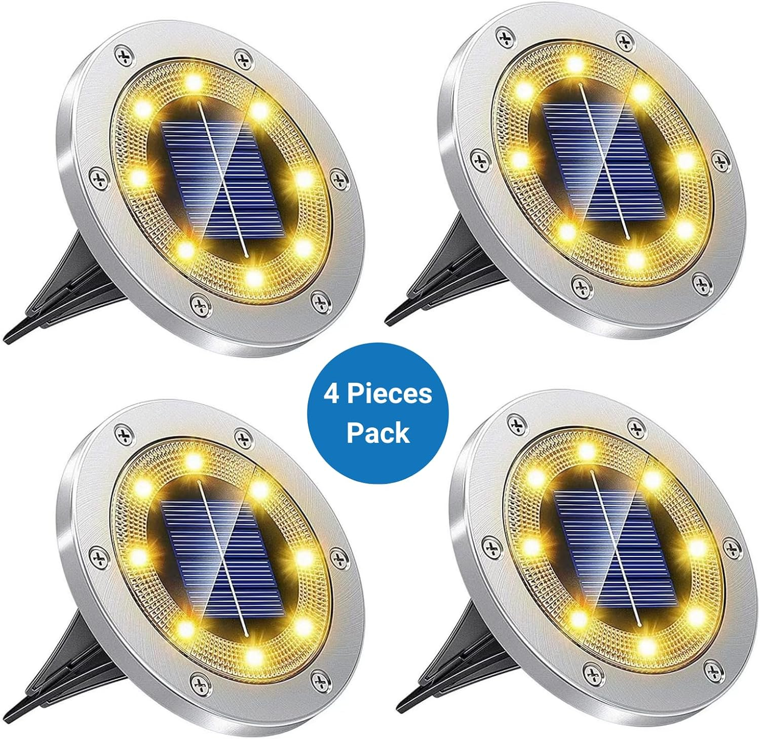 Solar Powered LED Buried Inground Recessed Light Garden Outdoor Solar Ground Lights, Waterproof Outdoor Light Landscape Lights for Pathway, Yard, Deck, Lawn, Patio, Walkway | Warm White | 4 Pieces image number 1
