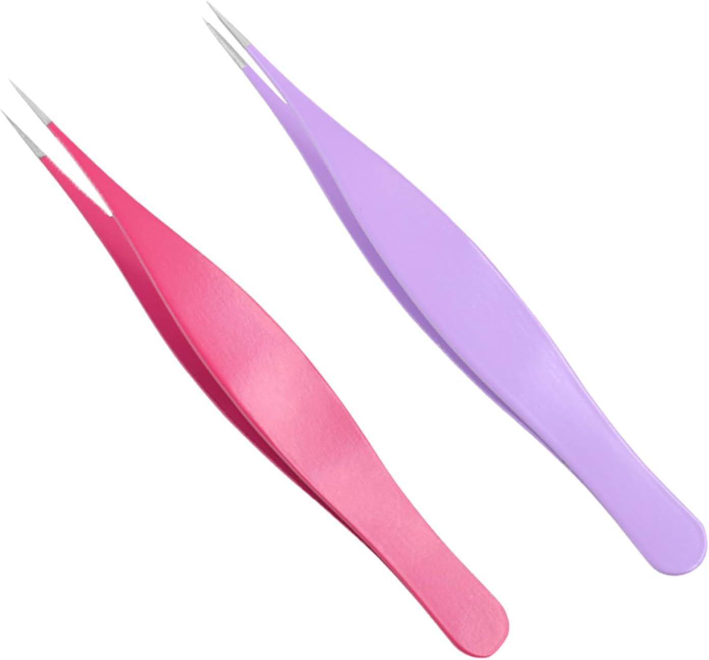 Xlihdzum 2 Pack Fine Point Tweezers for Women and Men - Precision Tweezers for Splinter/Tick/Facial/Brow Removal, Sharp Needle Nose Surgical Tweezers for Ingrown Hair (Purple & Pink)