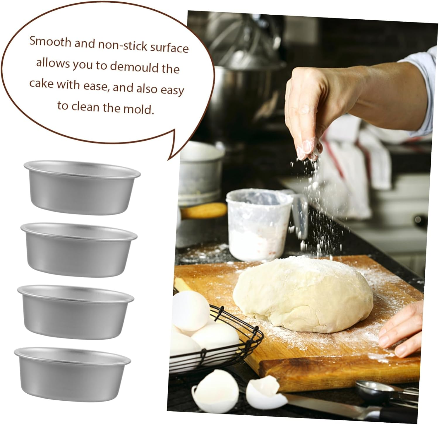 PHENOFICE 4Pcs Aluminum Alloy Cake Pans Non-Stick Baking Molds Oval Metal Cheese Cake Pans Sturdy Bakeware Set for Kitchen Baking