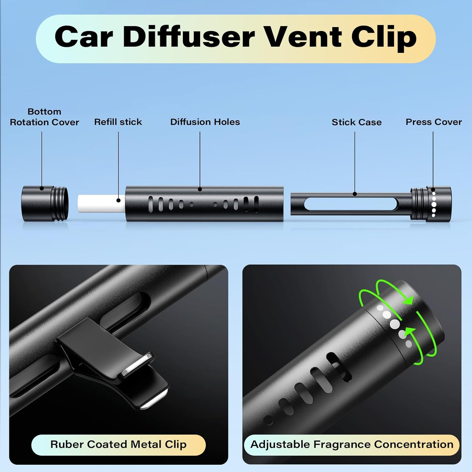 Car Essential Oil Diffuser, 2 Pack Car Air Freshener Diffuser, Car Diffuser Air Freshener with 12 Refill Sticks for Cars, Office, Kitchen, Bathroom, Pet Houses image number 4