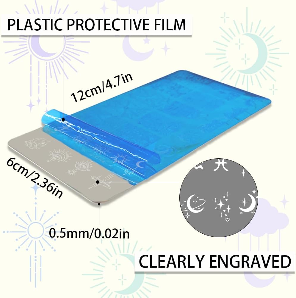 PH Pandahall Pack of 3 Moon Star Nail Stencil Stamp 12 Constellations Nail Stamp Plate Night Sky Nail Art Stencils Print Nail Stencils Nail Picture Plates for Nail Printing Manicure Salon