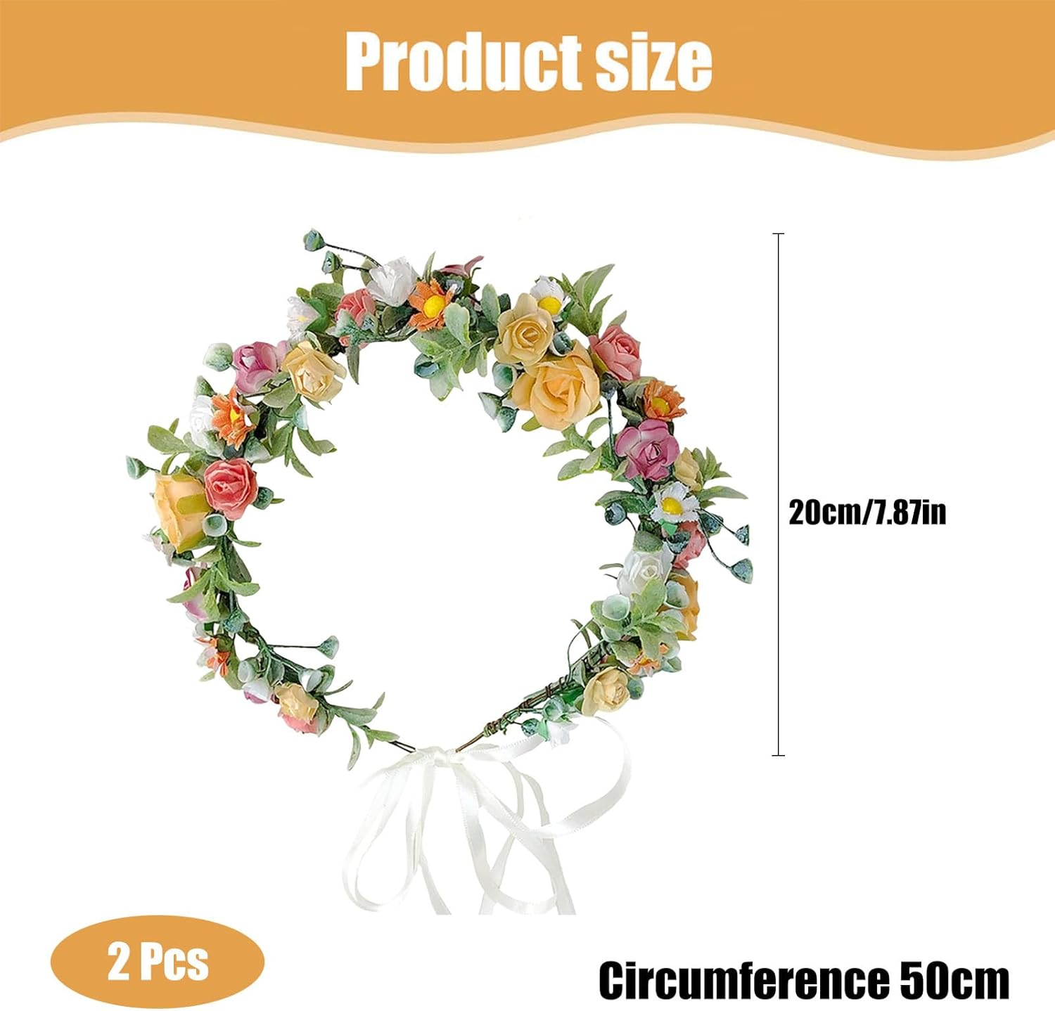 Dinghaole 2Pcs Rose Flower Crown, Floral Wreath Headband, Wedding Bridal Headpiece Hawaiian Party Accessories, Bohemian Style Headdress for Fun Day Out Bridal Headwear Party Festivals Hair Accessories image number 5