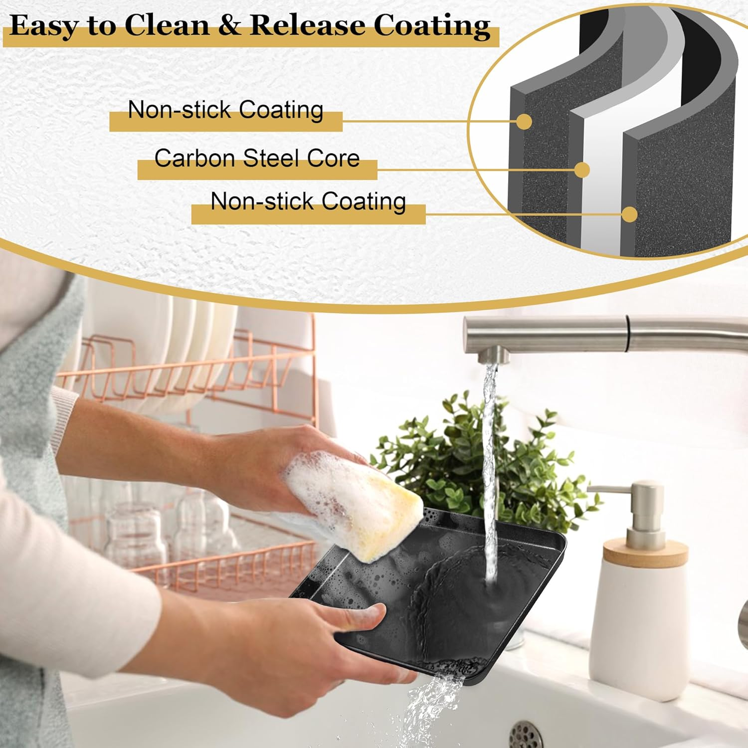 E-Far Mini Toaster Oven Pan, 9X7X1 Inch Small Baking Sheet Tray for Cookies Cake, Nonstick Carbon Steel Baking Pan for Bacon Steak, Nontoxic & Easy Clean, Heat & Warp Resistant image number 6