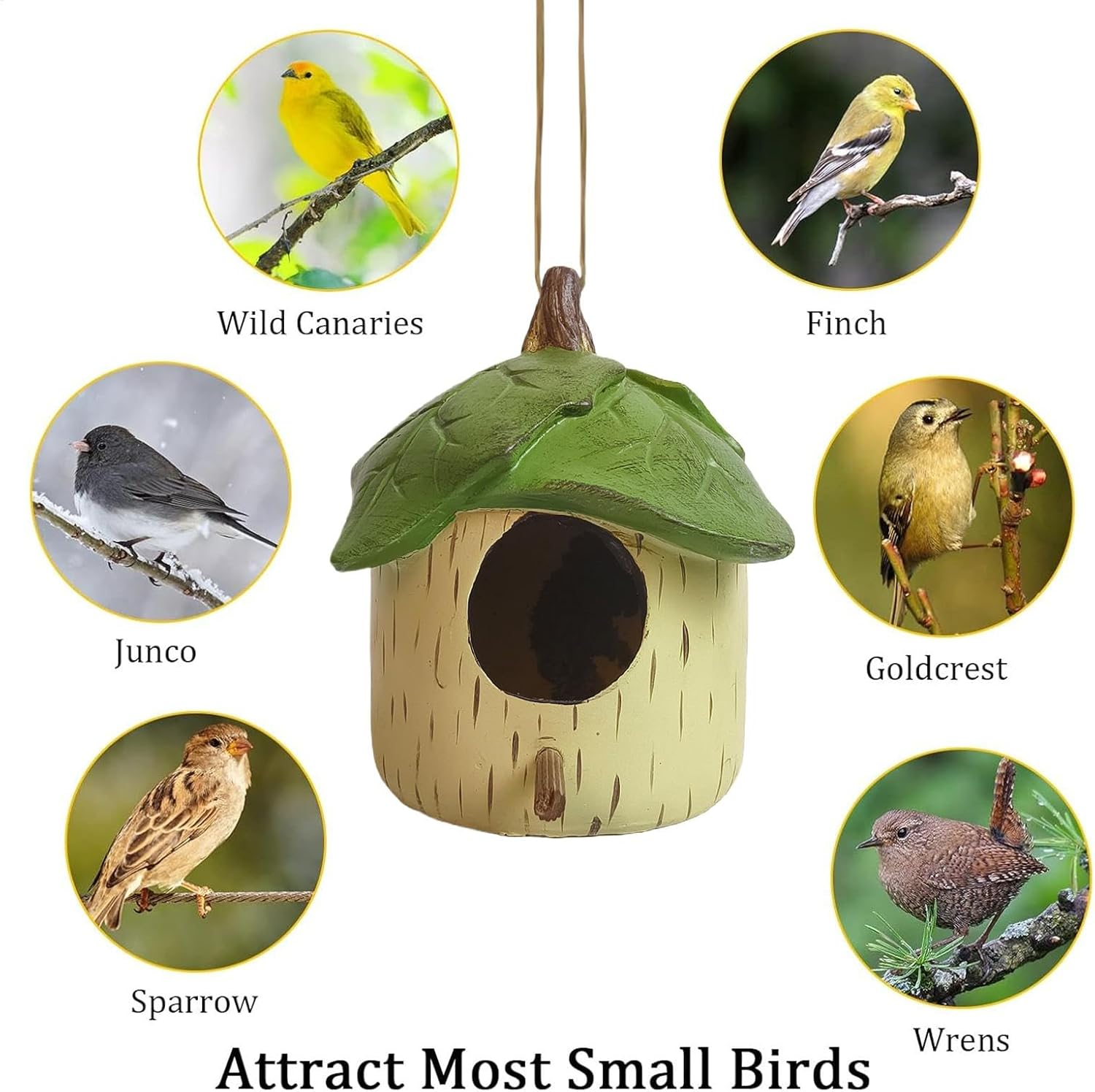 Decorative Bird Houses - Handmade Resin Outdoor Nesting Boxes | Twine Waterproof Sunproof Sheltered Warm Place for Bluebird Hummingbird image number 4