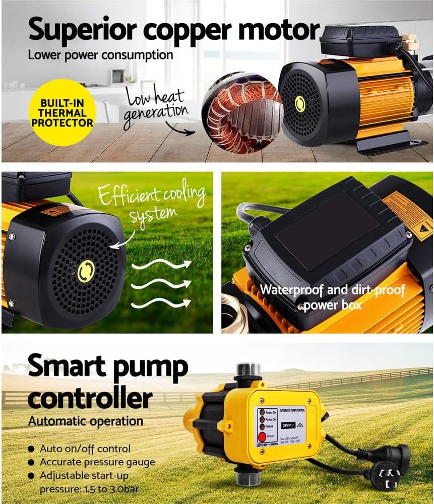 Giantz 2500W Max 6-Stage Garden Water Pump High Pressure Automatic Multi-Stage Irrigation Booster Pump for Rainwater Tank Transfer Sprinkler System Home Farm Lawn Watering External Yellow image number 6