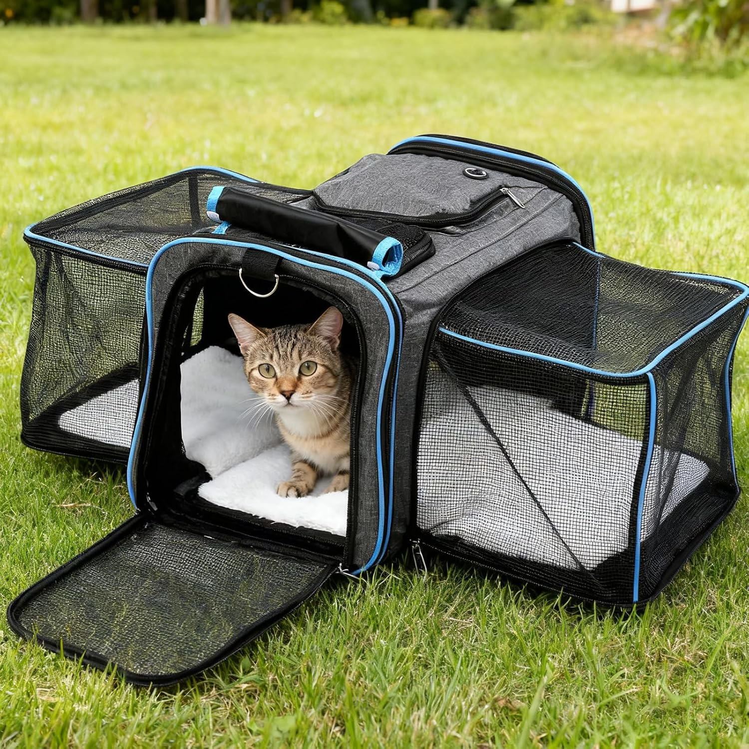 Expandable Cat Backpack - Dog Backpack up to 15 Kg, Foldable Cat Backpack for Cats Dogs with Inner Safety Lead and Pet Mat Cat Transport Bag Max image number 1
