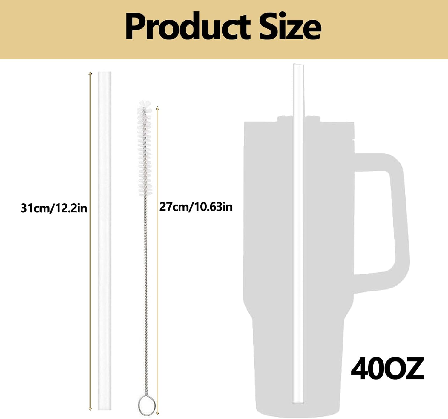 8Pcs Plastic Replacement Straw for Stanley Cap, Straw Brush Easy to Clean Water Bottle Reusable Clear Straws, Long Plastic Straws Thick for 30Oz/40Oz(8 Pack with 2 Brush) image number 4