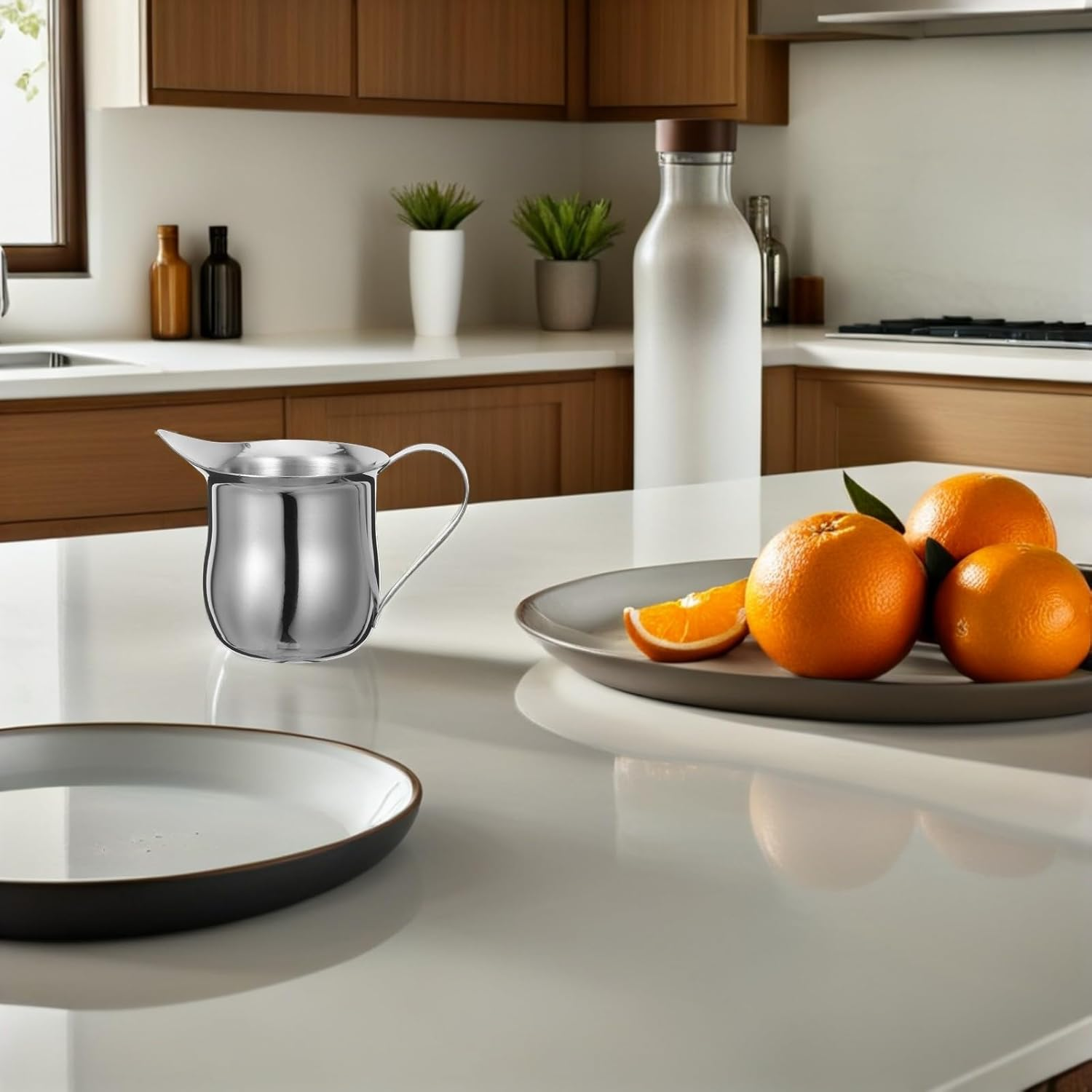 ADOCARN 2Pcs 3Oz Stainless Steel Milk Frothing Jug Set Mini Metal Coffee Pitchers for Latte Art and Espresso Steaming, Sturdy Milk Frother Accessories for Home and Caf&eacute; Use image number 6