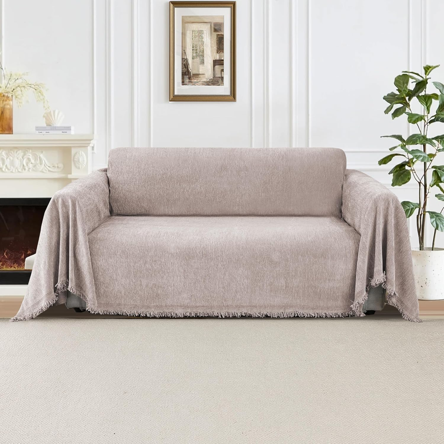 Smarcute Sofa Cover Chenille Couch Cover for 3 Cushion Couch Washable L Shped Sofa Cover for Living Room Tear Resistance Loveseat Cover Throw Covers for Dogs(Xx-Large,180X381Cm,Stone Blue)