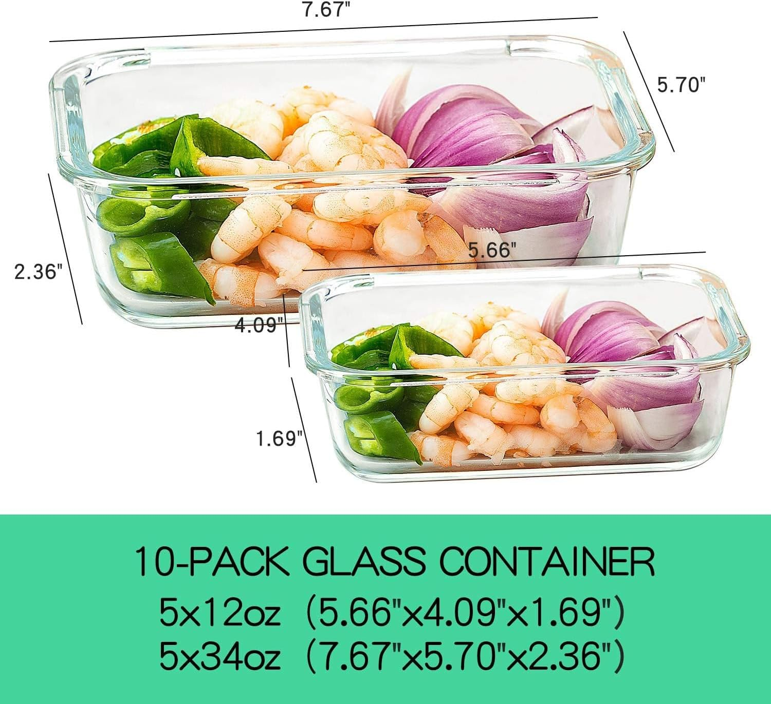 MINYII 10 Pack Glass Food Storage Containers with Lids, Meal Prep Pantry Kitchen Storage Containers for Lunch, Leak Proof, Airtight Glass Lunch Bento Boxes for Microwave, Oven, Freezer (Multicolor) image number 1