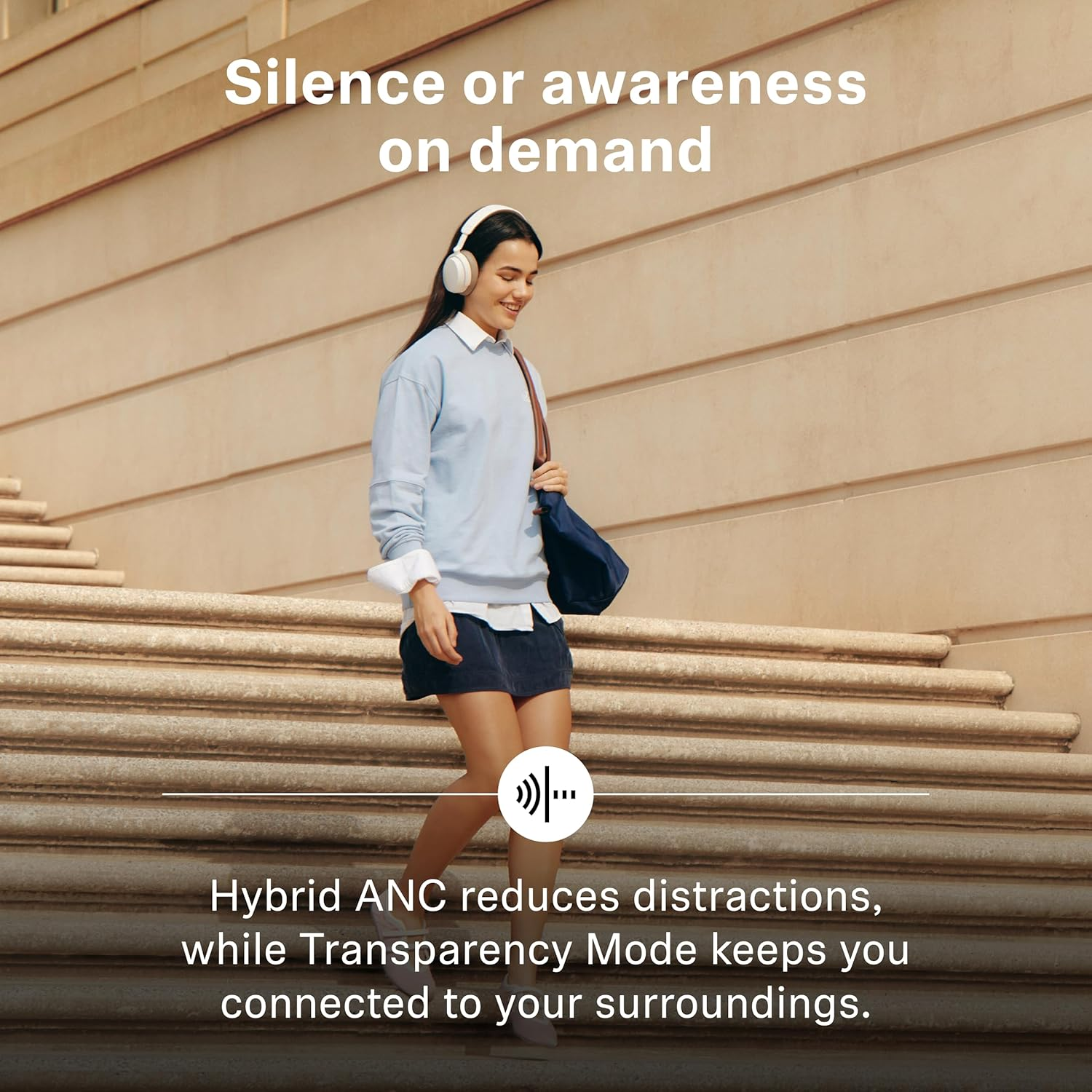 Sennheiser ACCENTUM Wireless Bluetooth Headphones - 50-Hour Battery Life, Audio, Hybrid Noise Cancelling (ANC), All-Day Comfort and Clear Voice Pick-Up for Calls, White