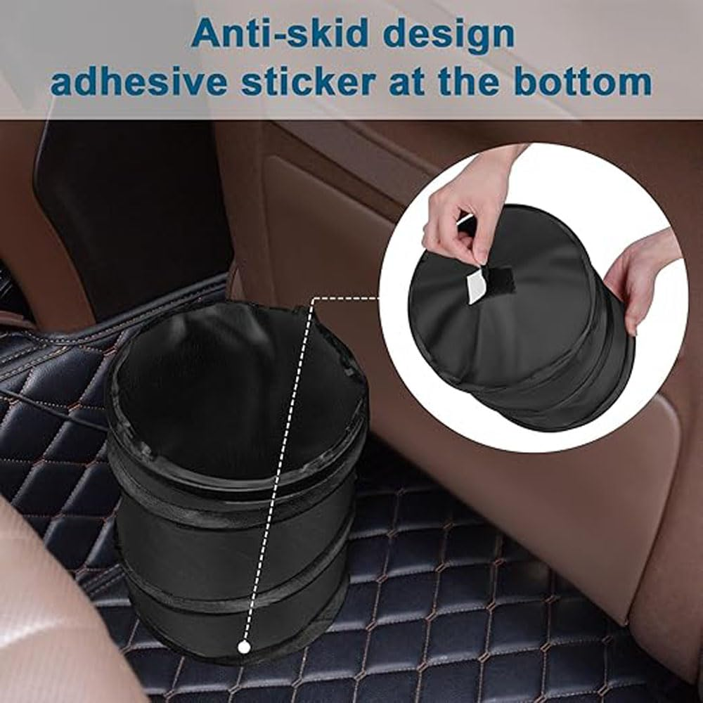 2 Pcs Car Trash Can, Portable Garbage Bin for Car, Collapsible Waterproof Waste Basket, Leak Proof Rubbish Bin for Travel, Office, Camping, Vehicle Trash Can One Large and One Small Size