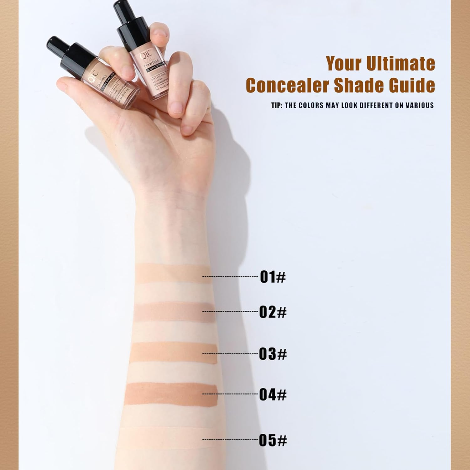 Full Coverage Liquid Concealer &ndash; 12HR Long Lasting, Waterproof Makeup for Dark Circles, Tattoos, Lightweight Natural Flawless Finish, Multiple Shades Available - 01 image number 2