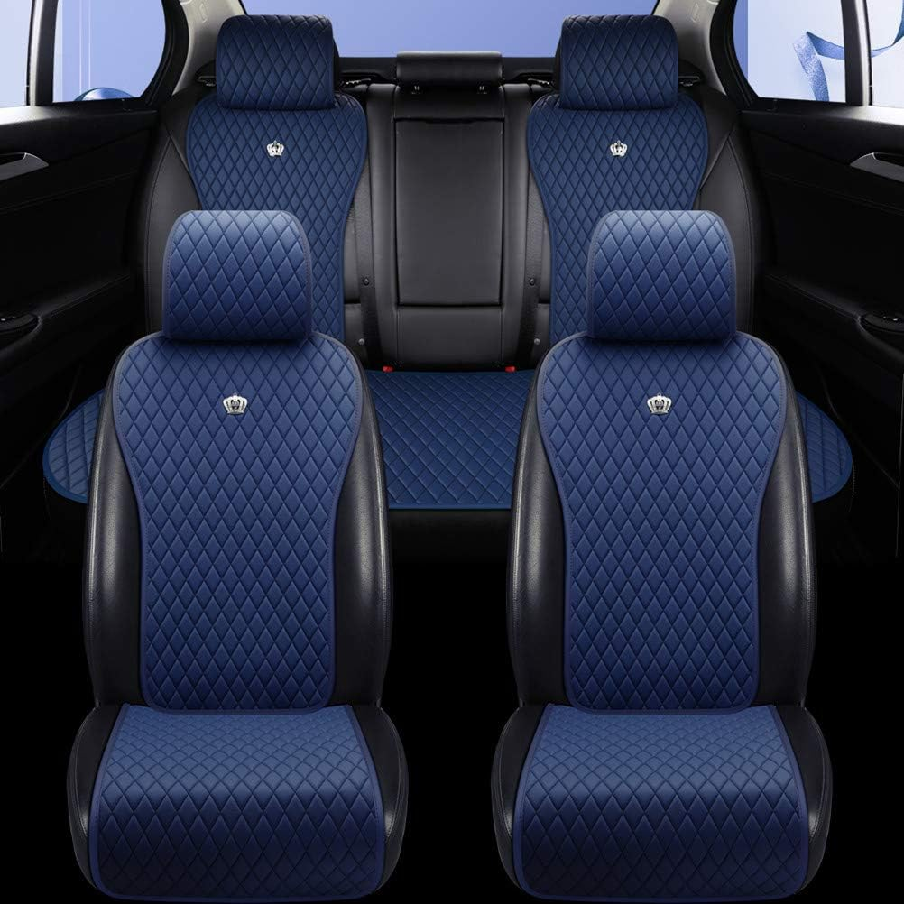 Blue Seat Covers Auto Seat Cushion Covers Leather Universal Seat Covers 2/3 Covered 11PCS Fit Car/Auto/Suv (A-Dark Blue) - A-Dark Blue image number 2