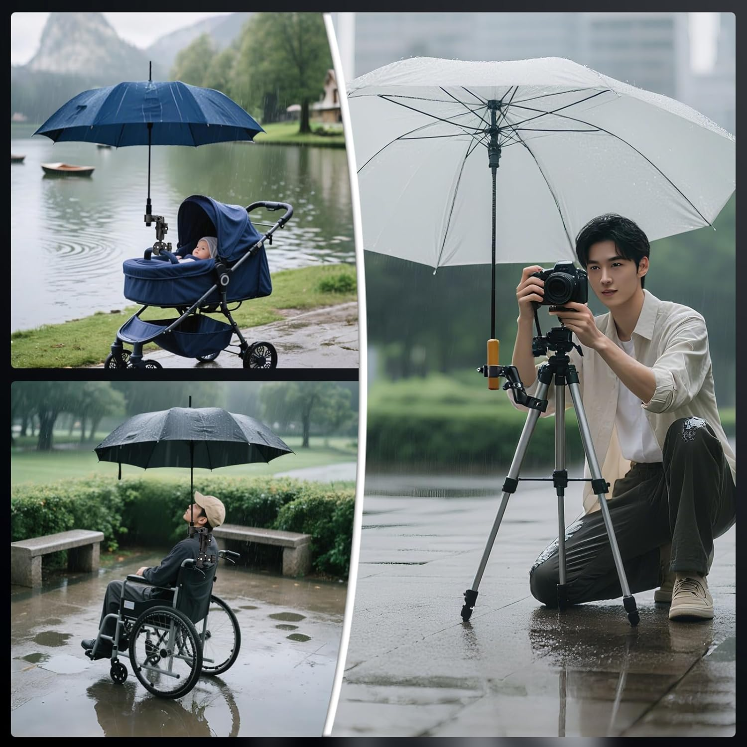 BRDRC Double Clamp Mount Umbrella Holder Camera Pole Holder for Pushchair Wheelchair Monitor Magic Socket Arm Desk Photo Studio Light Stand Photography Reflector Flag Crossbar