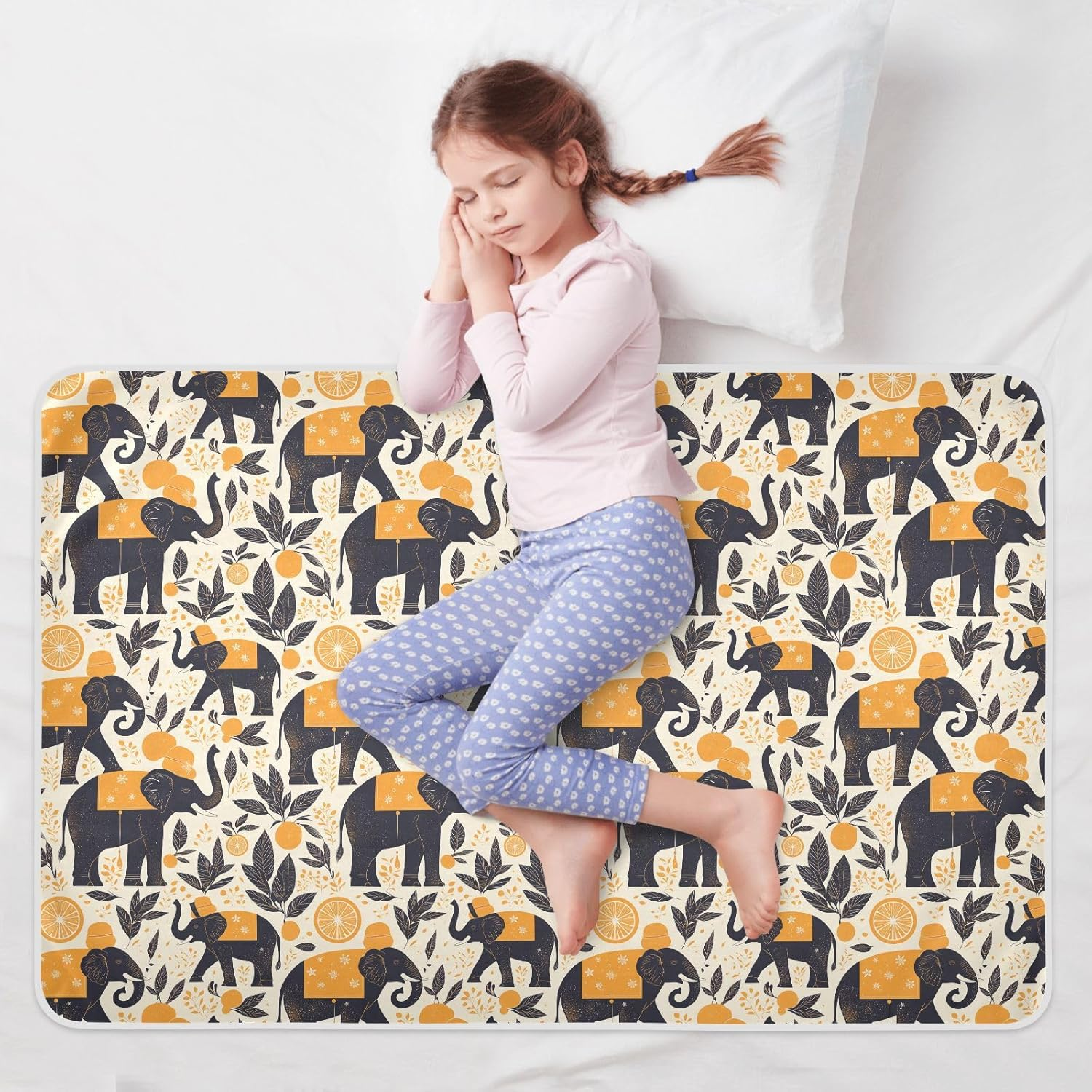 Black Elephants Extra Large Resuable Changing Pad Covers Soft Absorbent Sheet Cover Underpads Skin-Friendly Pee Mats for Baby Toddler Children 52" L X 34" W image number 2