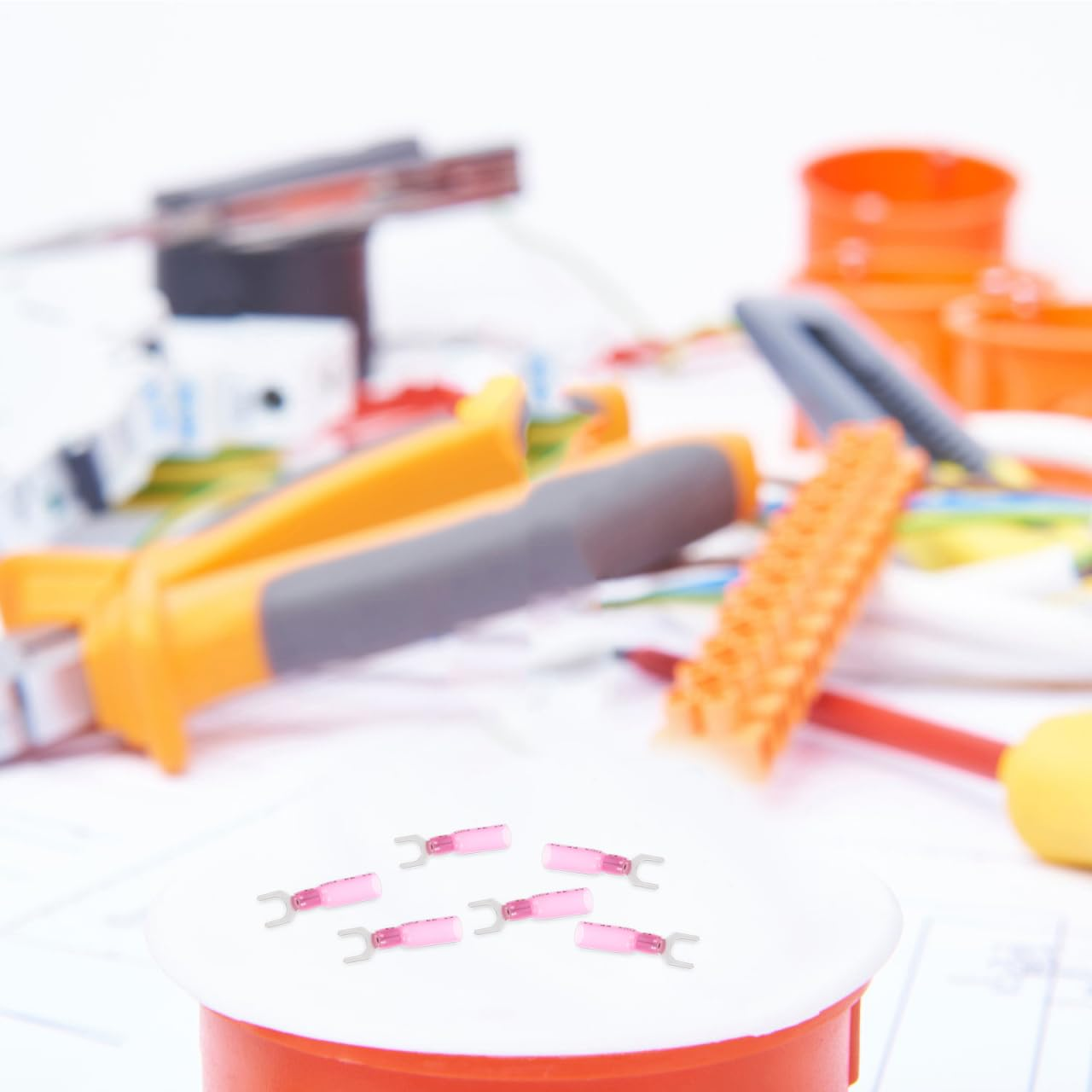 100Pcs Fork Terminal Waterproof Heat Shrink Wire Connectors, Pre-Insulated U-Shaped Electrical Crimp Connectors, Copper Nose Terminals for Home and Automotive Use, Pink