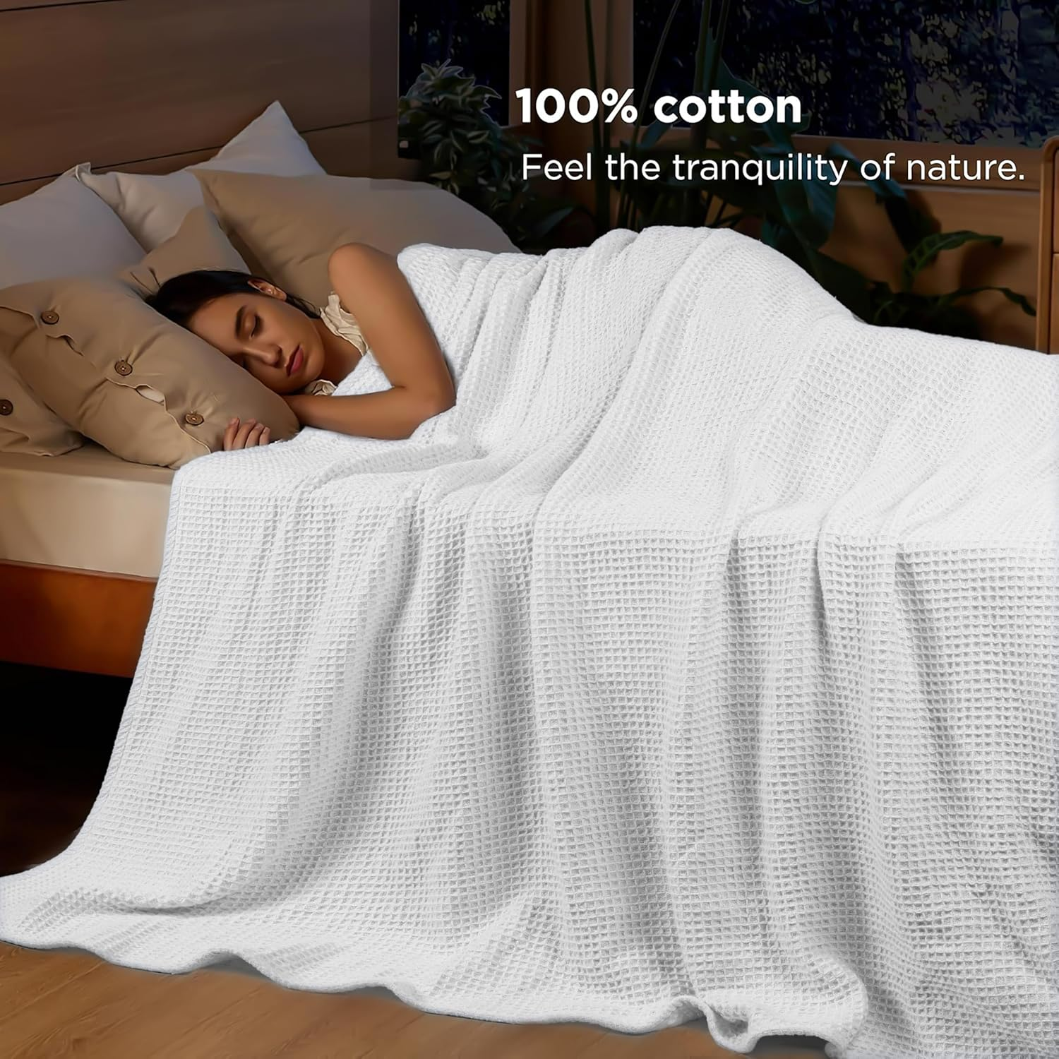 Tex Trend Luxury 100% Cotton Blanket - Soft Blankets King Size for Bed, Sofa & Couch - Breathable Blanket for Summer - All Season Cotton Thermal Blanket (White, King)